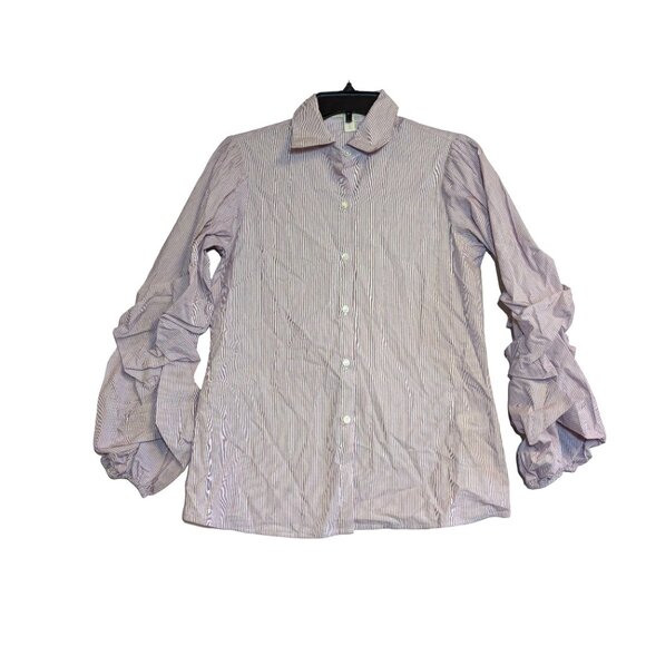 Lark & Ro Womens Striped Button-Up Shirt With Ruffled Sleeves - XS - Picture 1 of 4